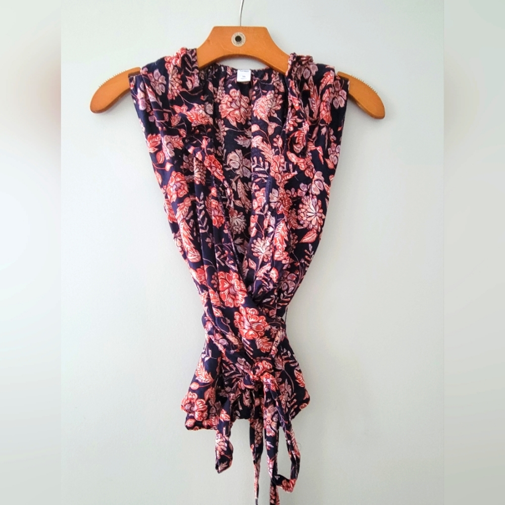 Belted floral wrap top